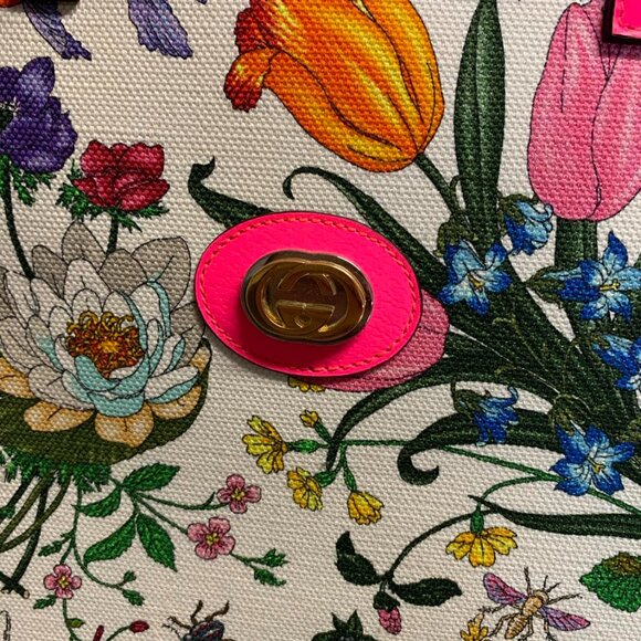 Authentic Large Gucci Flora Tote with Pink Handles - Picture 3 of 11